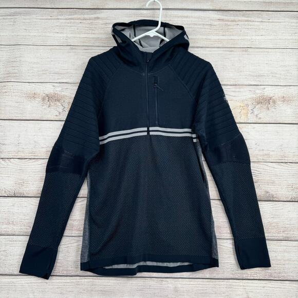 Smartwool Intraknit Merino Tech 1/2 Zip Hoodie Mens Medium Navy Blue - Picture 1 of 14